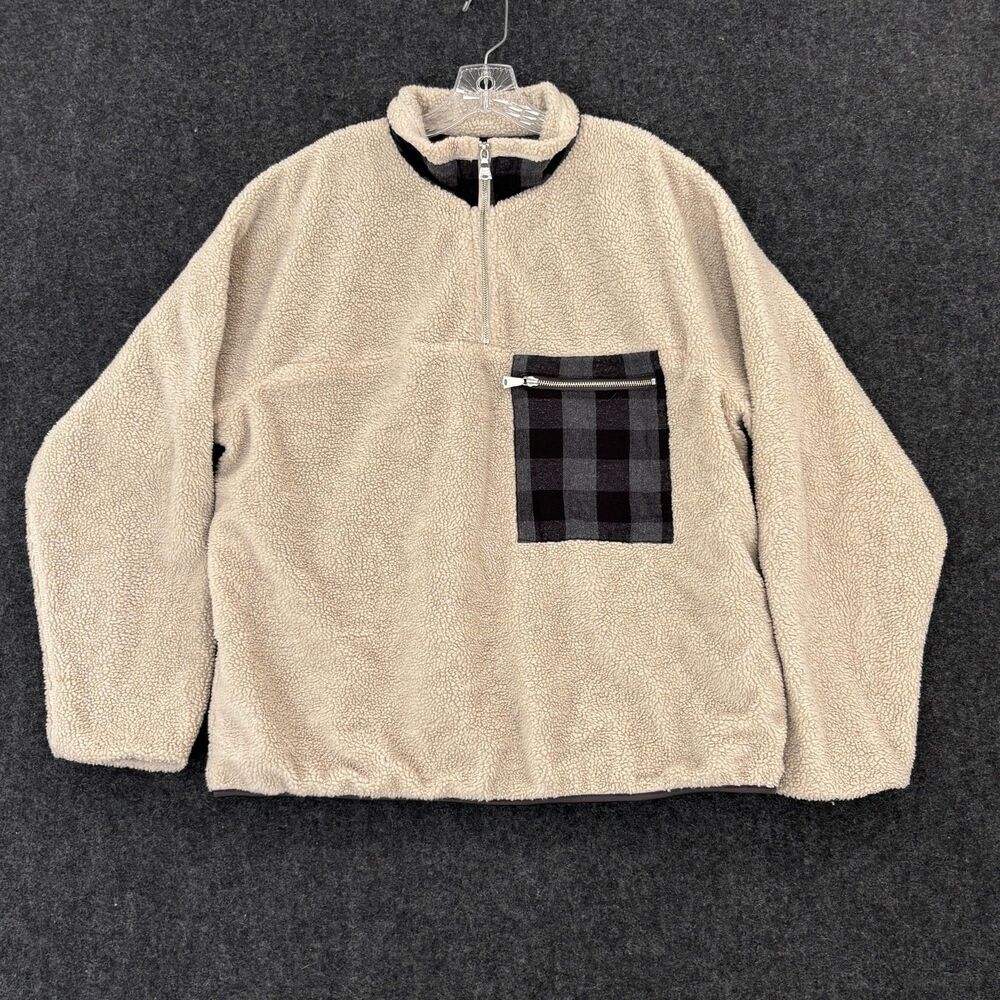 Adam Lippes For Target Pullover Womens XL Sherpa Fleece Quarter Zip Plaid Pocket